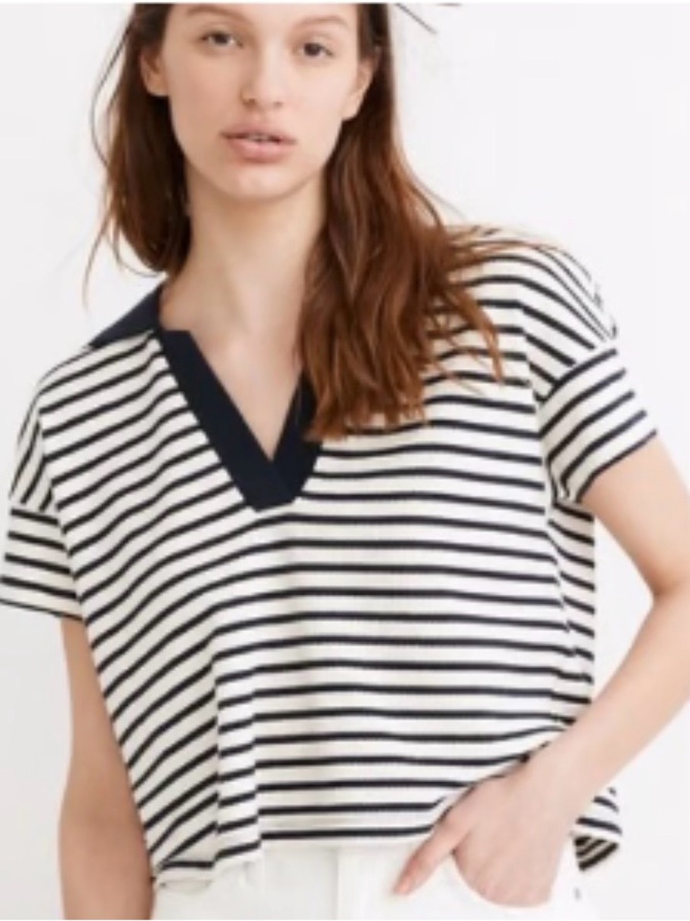 Madewell Ribbed Cropped Polo Tee Top XL Like New - Picture 2 of 4